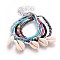 Glass Seed Beads Charm Bracelets, with Cowrie Shell Beads, Brass Finding, Iron Finding and 304 Stainless Steel Lobster Claw Clasps, 7-3/8 inch(18.6cm), 5pcs/set