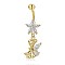 Piercing Jewelry, Brass Cubic Zirciona Navel Ring, Belly Rings, with 304 Stainless Steel Bar, Lead Free & Cadmium Free, Heart and Elf, Clear, 40mm, Pendant: 18x12mm, Bar: 14 Gauge(1.6mm), Bar Length: 3/8