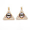 Brass Micro Pave Clear Cubic Zirconia Pendants for Women, Triangle with Eye, with Resin, Real 18K Gold Plated, Colorful, 26.5~27x27.5x7mm, Hole: 3.5x5mm