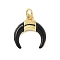 Brass Enamel Pendants, Double Horn/Crescent Moon, with Jump Ring, Lead Free & Cadmium Free, Long-Lasting Plated, Rack Plating, Real 18K Gold Plated, Black, 15.5x14.5x3mm, Hole: 3.4mm