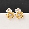 Brass Micro Pave Clear Cubic Zirconia Flower Stud Earrings, with 316 Surgical Stainless Steel Pins, Nickel Free, Real 18K Gold Plated, 7.5x8mm