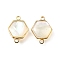 Brass Pave Natural White Shell Connector Charms, with Epoxy Resin, Golden, Hexagon, 15.5x11.5x3.5~4mm, Hole: 1.6mm