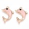 Alloy Enamel Pendants, Lead Free & Cadmium Free, Golden, Dolphin Charm, Pink, 23x15x2.5mm, Hole: 1.6mm