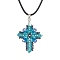 Transparent Electroplate Glass Pendant Necklaces, Seed Beads  Pendant Necklaces, Imitation Leather Cord, Cross, Dodger Blue, 17.72 inch(45cm)
