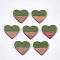 Resin & Walnut Wood Pendants, Heart, Olive Drab, 24x25x3.5~4mm, Hole: 2mm