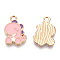 Alloy Pendants, with Enamel, Cadmium Free & Lead Free, Light Gold, Dinosaur, Pink, 17x11.5x1.5mm, Hole: 2mm