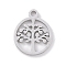Non-Tarnish 304 Stainless Steel Charms, Laser Cut, Stainless Steel Color, Tree of Life, 10x8x1mm, Hole: 1mm