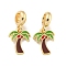 Rack Plating Alloy Enamel Coconut Tree European Dangle Charms, Large Hole Pendants, Golden, Cadmium Free & Nickel Free & Lead Free, Coconut Brown, 25mm, Hole: 4.6mm, Coconut Tree: 15.5x12x1.5mm