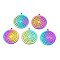 Ion Plating(IP) 201 Stainless Steel Pendants, Flat Round with Vortex, Rainbow Color, 30x27x1.5mm, Hole: 2mm