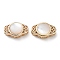 Brass Hollow Oval Beads, with Natural Shell, Real 18K Gold Plated, 8x12.5x5mm, Hole: 1mm