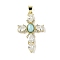 Natural Larimar Pendants, Brass Pave Clear Cubic Zirconia Cross Charms, Real 18K Gold Plated, Long-Lasting Plated, Rack Plating, 39x25x4.5mm, Hole: 6x4mm