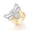 Brass Micro Pave Cubic Zirconia Adjustable Open Cuff Rings for Women, Bees, with Shell, Cadmium Free & Lead Free, Real Gold Plated & Real Platinum Plated, Adjustable, 21x27mm