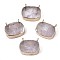 Natural Quartz Crystal Pendants, with Edge Golden Plated and Iron Loops, Oval, 16.5~18x18x6mm, Hole: 1.8mm