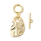 Brass Micro Pave Clear Cubic Zirconia Toggle Clasps, Cadmium Free & Nickel Free & Lead Free, Leaf, Real 18K Gold Plated, Pendant: 17.5x11x2mm, Bar: 13x3x1mm, Hole: 1.2mm