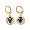 Hamsa Hand Real 18K Gold Plated Brass Dangle Leverback Earrings, with Enamel and Cubic Zirconia, Midnight Blue, 27x12mm
