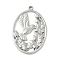 304 Stainless Steel Pendants, Oval with Flower Bird Charms, Non-Tarnish, Stainless Steel Color, 38.5x26x2mm, Hole: 2.2mm