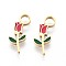 304 Stainless Steel Enamel Pendants, Flower Charms, Ion Plating(IP), Real 14K Gold Plated, Cerise, 13x5x1.2mm, Hole: 2mm