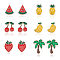 6 Pair 6 Style Watermelon & Cherry & Banana & Tree Enamel Stud Earrings Set, Light Gold Alloy Fruit Theme Jewelry for Women, Mixed Color, 12~17x8~13.5mm, Pin: 0.6mm, 1 Pair/style