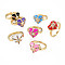 Adjustable Brass Micro Pave Colorful Cubic Zirconia Finger Rings, with Enamel, Nickel Free, Heart, Real 16K Gold Plated, Mixed Color, US Size 6 3/4(17mm)