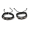 Leather & Waxed Cords Triple Layer Multi-strand Bracelets, Braided Adjustable Bracelet Alloy Skull, Black, Inner Diameter: 2-1/4~3-3/8 inch(5.7~8.6cm)