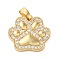Brass Micro Pave Clear Cubic Zirconia Pendants, Cadmium Free & Nickel Free & Lead Free, Paw Print Charms, Real 18K Gold Plated, 15x16x3mm, Hole: 2x2.5mm