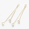 Brass Box Chain Tassel Pendants, with Cubic Zirconia, Clear, Real 18K Gold Plated, 47mm, Hole: 1.5mm