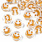 Transparent Acrylic Beads, Horizontal Hole, with Glitter Powder & Enamel, Flat Round with Smile Face, Gold, 10x5mm, Hole: 2mm, about 1600pcs/500g