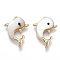 Natural Shell Pendants, with Brass Findings, Dolphin, Real 18K Gold Plated, Nickel Free, Seashell Color, 17x12.5x3.5mm, Hole: 0.8mm