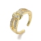 Brass Micro Pave Cubic Zirconia Open Cuff Rings, Cadmium Free & Nickel Free & Lead Free, Knot, Real 18K Gold Plated, Inner Diameter: 17.8mm
