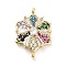 Brass Colorful Cubic Zirconia Connector Snowflake Connector Charms, Rack Plating, Long-Lasting Plated, Lead Free & Cadmium Free, Real 18K Gold Plated, 19.5x13x4mm, Hole: 1mm