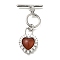 Brass Toggle Clasps, with Cubic Zirconia & Natural Red Agate, Heart Charms, Cadmium Free & Nickel Free & Lead Free, Platinum, 37mm, Hole: 1.2mm