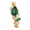 Brass Micro Pave Clear Cubic Zirconia Fold Over Clasps, Nickel Free, Flower, Real 18K Gold Plated, Sea Green, 38x12x10mm, Hole: 5mm