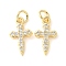 Brass Micro Pave Cubic Zirconia Charms, Cadmium Free & Nickel Free & Lead Free, Dagger Charms, with Jump Ring, Real 18K Gold Plated, 13x7x1.5mm, Hole: 2.5mm