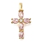 Brass Pave Clear Cubic Zirconia Pendants, Cadmium Free & Lead Free, Cross Charms, with Jump Ring, Real 16K Gold Plated, 22.5x12x4mm, Hole: 2mm
