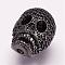 Brass Micro Pave Cubic Zirconia Beads, Skull, Gunmetal, 17x12x12mm, Hole: 2mm