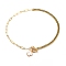Natural Shell Cross Pendant Necklaces, with Natural Pearl Beads, Brass Enamel Curb Chains, Brass Paperclip Chains and 304 Stainless Steel Toggle Clasps, Creamy White, Golden, 16 inch(40.5cm)