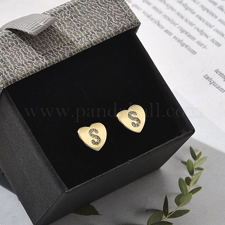 Серьги-гвоздики из латуни с микропаве из прозрачного кубического циркония EJEW-K299-01G-S-1