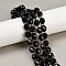 Natural Striped Agate/Banded Agate(Dyed & Heated) Beads Strands, Faceted, Oval, with Seed Beads, Black, 9x10mm, Hole: 1.2mm, about 32pcs/strand, 15.75''(40cm)
