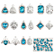 40Pcs 8 Style Platinum Plated Alloy Glass Pendants Sets, Crystal Rhinestone Charms, Rhombus & Octagon & Teardrop & Heart & Rectangle Charms, Aquamarine, 18.5~23.5x14~22.5x5~6mm, Hole: 1.8~2.2mm, 5Pcs/style