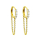 S925 Sterling Silver Circle Hoop Earrings, with Clear Cubic Zirconia, Chain Charm, Golden, 31x13x2mm