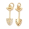 Rack Plating Brass Micro Pave Cubic Zirconia Pendants, Long-Lasting Plated, Cadmium Free & Lead Free, Shovel, Real 18K Gold Plated, 20x7x2mm, Hole: 3mm