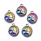 Rack Plating Rainbow Color Alloy Pendants, Cadmium Free & Nickel Free & Lead Free, Flat Round Clock, 16x14x3mm, Hole: 1.6mm
