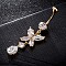 Brass Cubic Zirconia Navel Ring, Belly Rings, with 304 Stainless Steel Bar, Cadmium Free & Lead Free, Real 18K Gold Plated, Flower, Clear, 54x15mm, Bar: 15 Gauge(1.5mm), Bar Length: 3/8