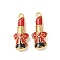 304 Stainless Steel Enamel Pendants, Lipstick Charms, Ion Plating(IP), Golden, Red, 27x11x6mm, Hole: 1.8mm