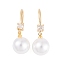 Rack Plating Brass Cubic Zirconia ABS Pearl Earring Hooks, Cadmium Free & Lead Free, Long-Lasting Plated, Real 18K Gold Plated, 32x4mm