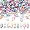100Pcs Opaque Baking Painted Crackle Glass Melon Seed Charms, with Golden Tone Brass Loops, Mixed Color, 12x6x4.5mm, Hole: 2mm