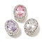Brass Micro Pave Cubic Zirconia Beads, with Glass, Mixed Color, Oval, Platinum, 11x9.5x6.5mm, Hole: 1.8mm