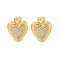 Heart Brass Pave Clear Cubic Zirconia Stud Earrings for Women, Real 18K Gold Plated, 17x14mm