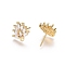 Brass Cubic Zirconia Stud Earring Findings, with Loop, Flower, Clear, Golden, 12x11.5x2.5mm, Hole: 1mm, Pin: 0.8mm