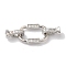 Oval Rectangle Rack Plating Brass Micro Pave Clear Cubic Zirconia Fold Over Clasps, Long-lasting Plated, Lead Free & Cadmium Free, Platinum, 41mm, Hole: 1mm